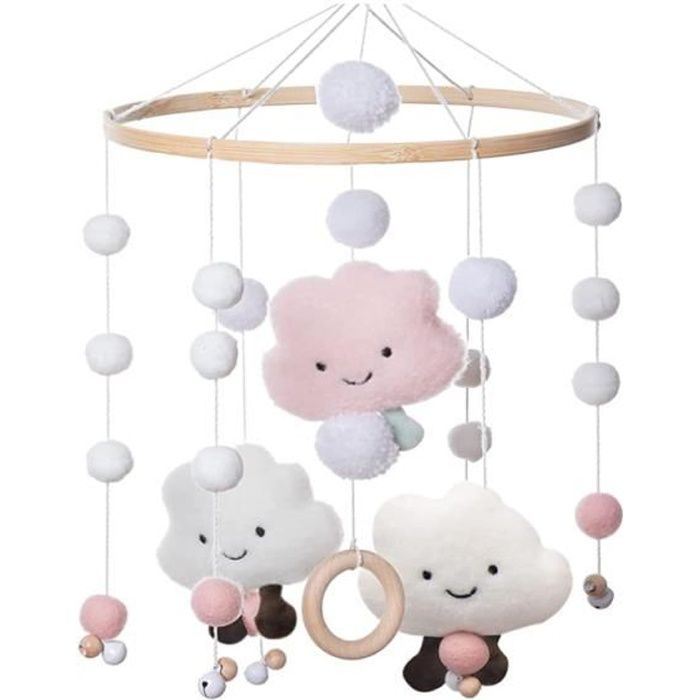Mobile Lit Bébé En Bois – Décoration Suspendue Avec Pendentifs Feutre, 49x23 Cm, Couleurs Vives, éveil Visuel Pour Nourrissons