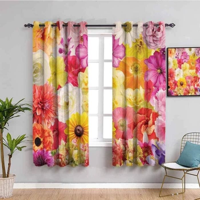 Rideau Occultant Couleur Fleurs Art Mode Thermiques Rideau à Oeillet