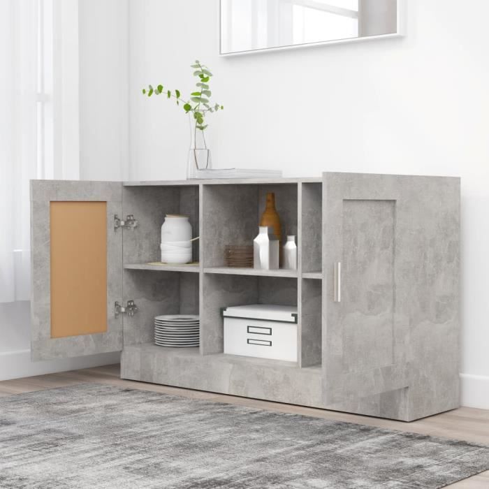 Buffet bas SWT - Gris béton - 120x305x70 cm - 2 portes - Rangement pratique et design