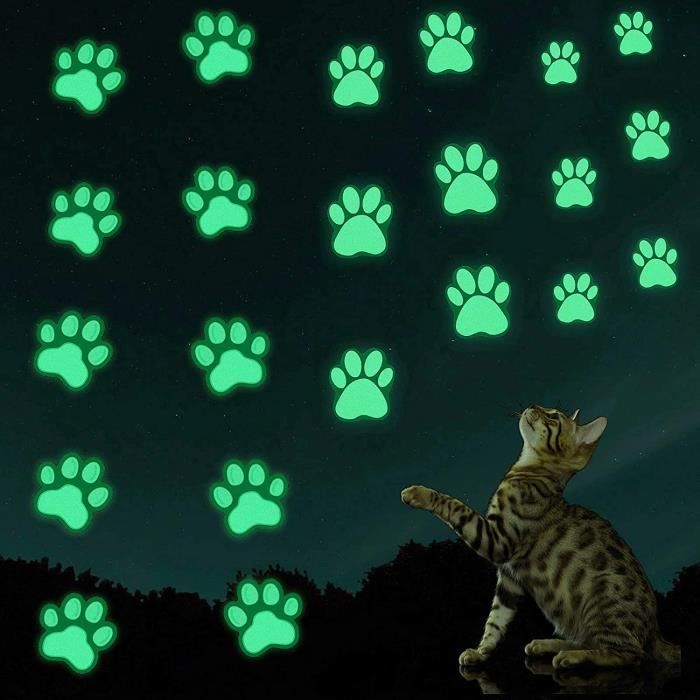 Sticker Patte Chat Autocollants Lumineux Empreinte de Patte de Chien Chat Stickers Muraux ...
