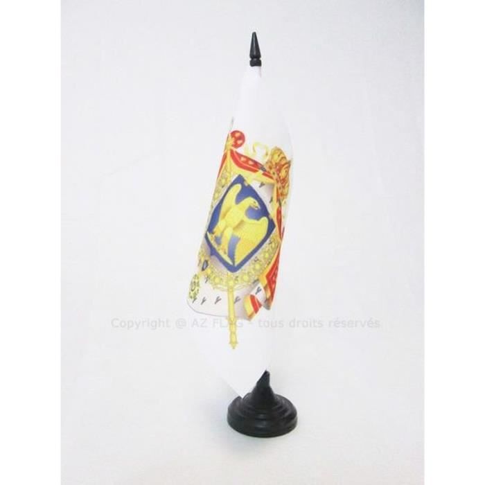 Drapeau De Table Armes Napoléon III - 15x15 Cm - Polyester - Avec Hampe 25 Cm Et Socle Noir - AZ Flag