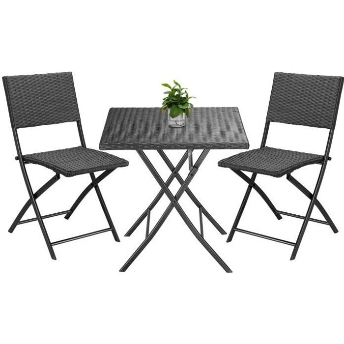 Casaria® Ensemble 3 pièces de balcon en Polyrotin ROM set de 1 table et 2  chaises pliantes Noir résistant camping jardin - Cdiscount Jardin