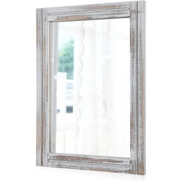 Miroir De Table Rectangulaire En Bois Rustique - Cadre Café Naturel, Pied Inclinable - Pour Coiffeuse, Bureau, Décoration Chambre
