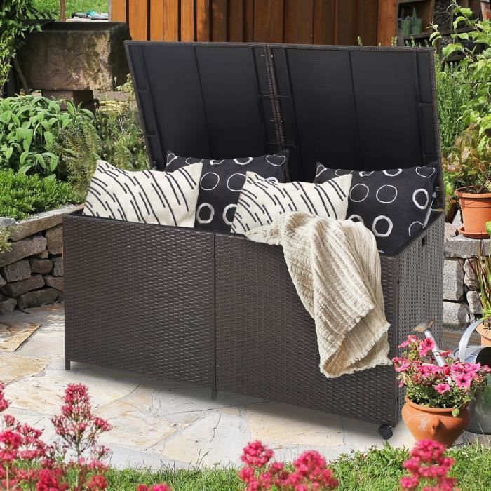 Coffre De Rangement Extérieur 145L COSTWAY - Design Rotin, Couvercle Verrouillable, Résistant Aux Intempéries - Pour Jardin, Patio, Outils