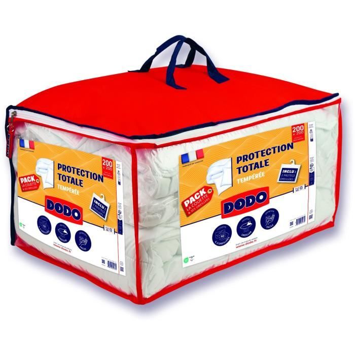 Pack Protection DODO - Couette Tempérée 220x240 cm + 2 oreillers 60x60 cm + 2 protèges oreillers 60x60 cm - Blanc