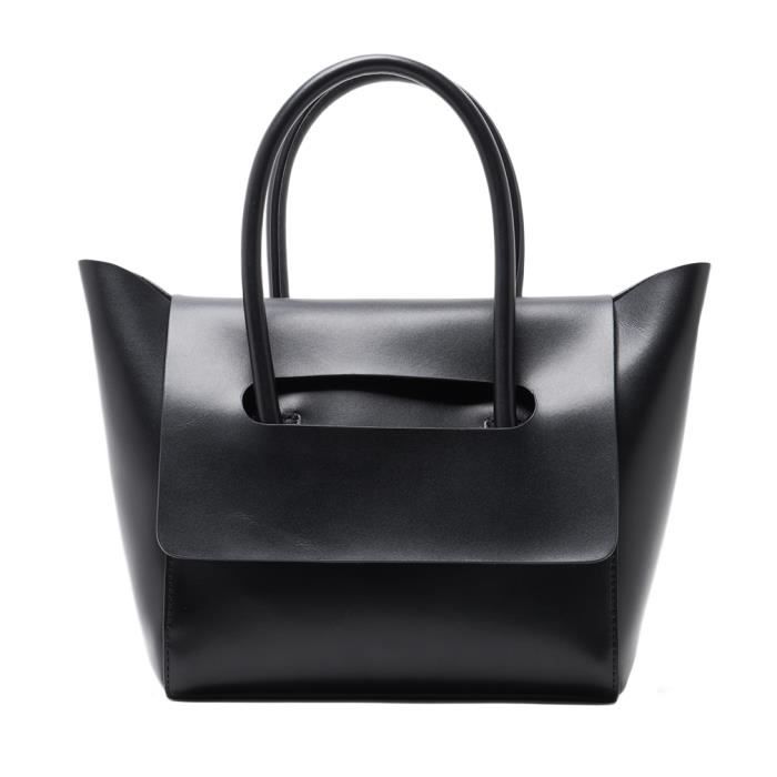 Sac à Main Femme En Cuir Véritable Noir - Marque Deluxe, Taille Moyenne élégante