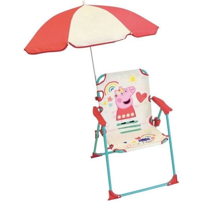 FUN HOUSE Peppa Pig Chaise pliante camping avec parasol - H.38.5 xl.38.5 x P.37.5 cm + parasol ø 65 