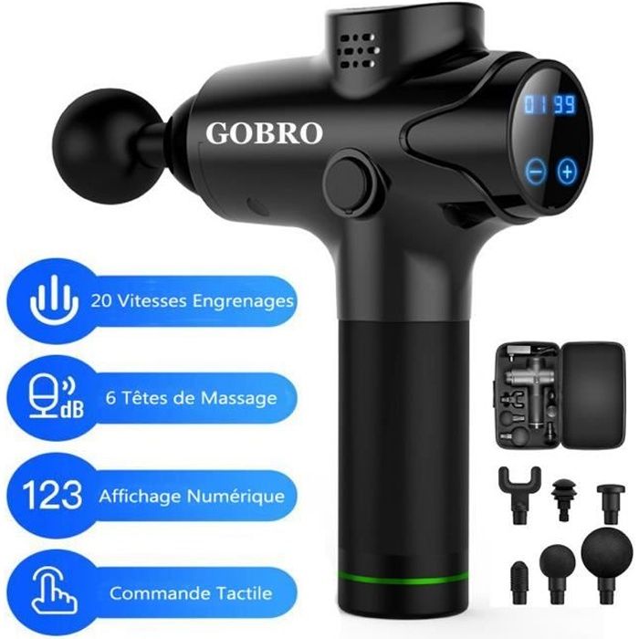 Gobro Pistolet De Massage Musculaire Pour Recuperation De Fatigue 20 Niveaux Reglables 6 Tetes De Massage Et Ecran Lcd Hd Noir Cdiscount Electromenager