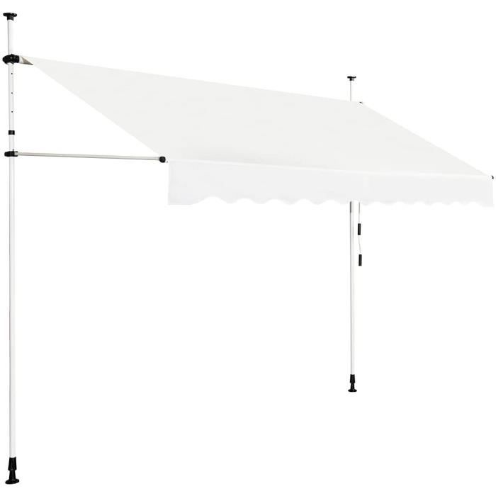 GOPLUS Store Banne Manuel Rétractable 3x12M en Aluminium-sans Perçage-Hauteur Réglable 2-3M-Auvent Banne de Balcon sur PiedBeige