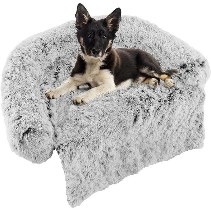 Meilleurs prix pour GOPLUS Coussin pour Animaux avec traversin Doux, Tapis apaisant en Peluche pour Chien avec Housse Amovible Lavable,Gris, M