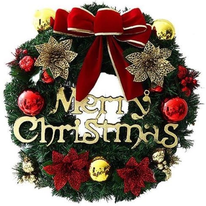 Couronne De Noel Joyeux Noel Guirlande De Porte D Avant Cone De Pin Arc Rouge Et Cloches De Noel Interieure Ou Exterieure Cdiscount Maison