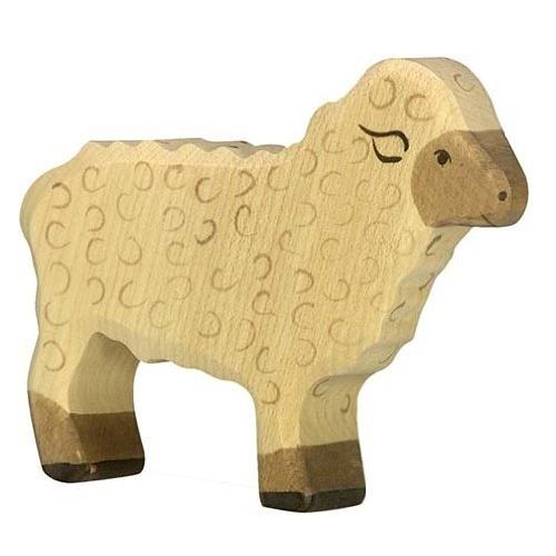 figurine en bois holztiger mouton debout - peinte à la main - fabrication européenne