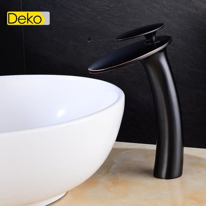 iDeko® Robinet Mitigeur Lavabo en laitonl'huile antique finition peinture  Noir cascade robinet d'évier salle de bains