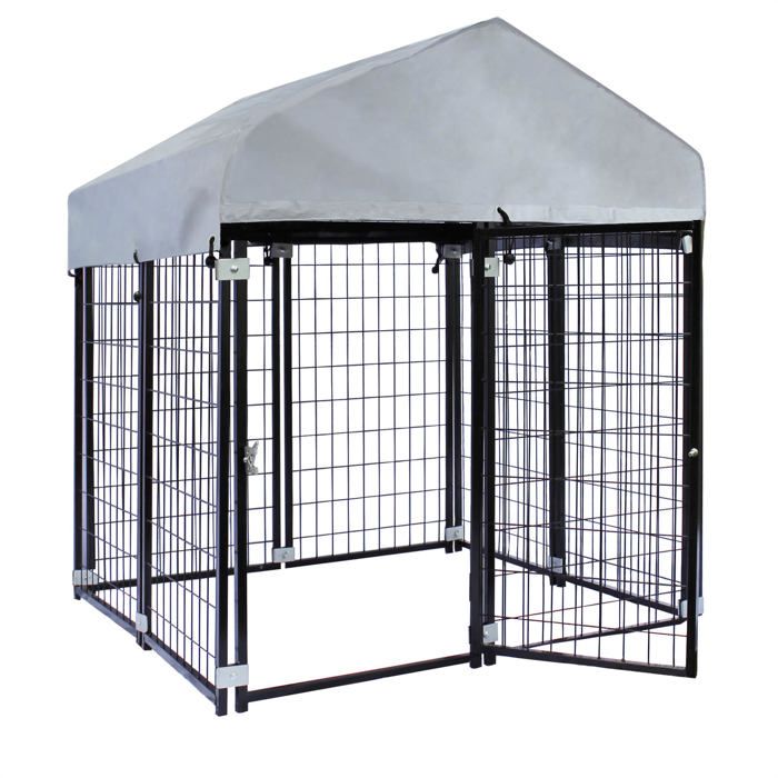 Chenil extérieure couvert pour chien - Kit en panneaux modulaires – 300 / 150 / 183- Treillis soudés – Toit imperméable - Châssis en