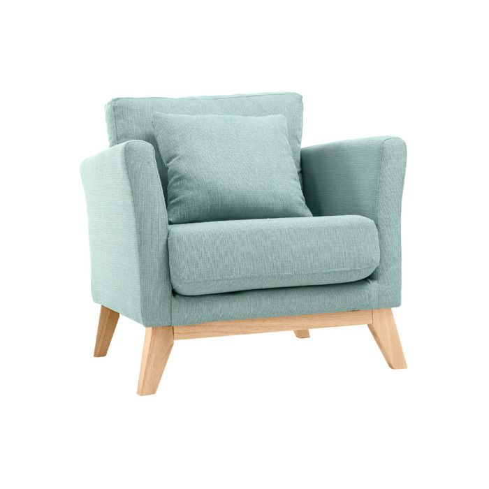 Miliboo - Fauteuil scandinave déhoussable en tissu vert lagon et bois clair OSLO
