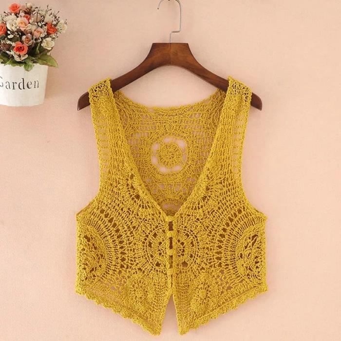 Cardigan Femme Crochet Bohème - Multicouleur, Imprimé Fleuri, Boutons, Matelassé - Veste Légère Pour Automne/hiver, Style Vintage élégant
