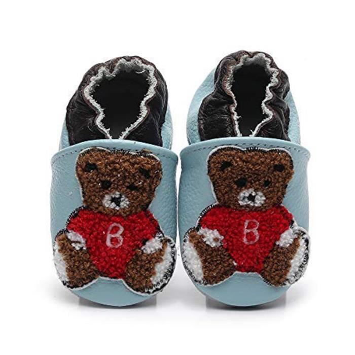 Chaussons Bebe Cuir Souple Chaussures Premiers Pas Cunisexes Avec Des Chaussures Ours En Laine Cdiscount