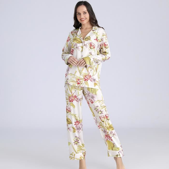Pyjama Femme En Soie Coréenne Jaune à Pois - Haut Long Et Pantalon Long - Taille S - NEUF Sans étiquette
