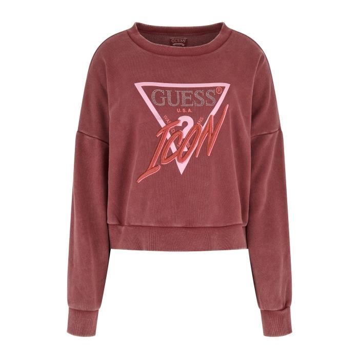 Sweatshirt coton col rond femme Guess Icon - acid vintage blush - XL