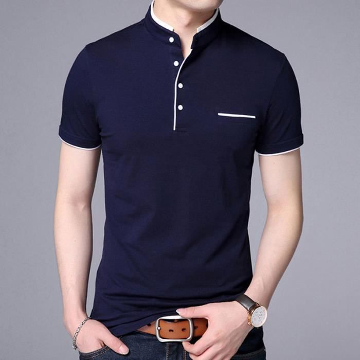 Col montant homme ete POLO coton t shirt a manches courtes polo decontracte taille plus slim XS 3XL Bleu Bleu Cdiscount Pret a Porter