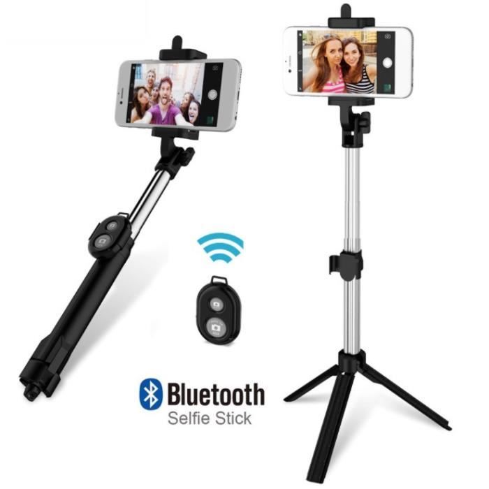 Trépied et Perche à Selfie Bluetooth avec télécommande - blanc