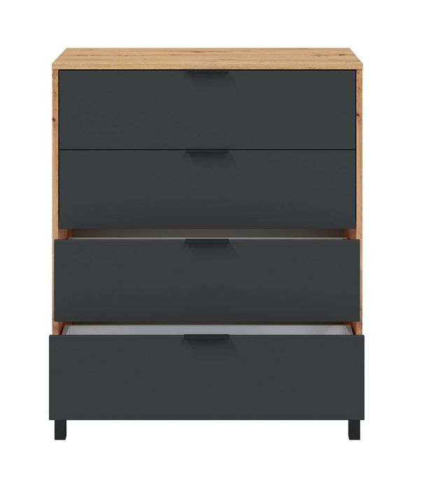 Commode meuble de rangement en mélamine coloris naturel-gris anthracite - Hauteur 94 x Longueur 78 x Profondeur 40 cm Commode meuble de rangement en mélamine coloris naturel-gris anthracite - Hauteur 94 x Longueur 78 x Profondeur 40 cm