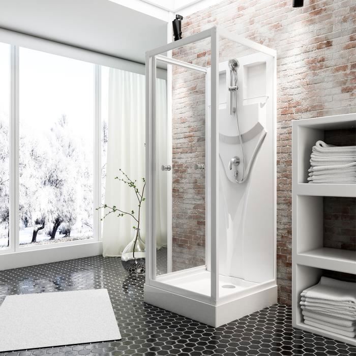 Schulte cabine de douche intégrale 80x80x190 cm réversible verre 5 mm cabine de douche complète porte pivotante blanc Juist