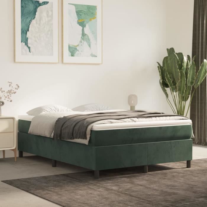 Sommier tapissier - SONEW - Velours vert foncé - 140x190 cm - 2 places - Montage facile
