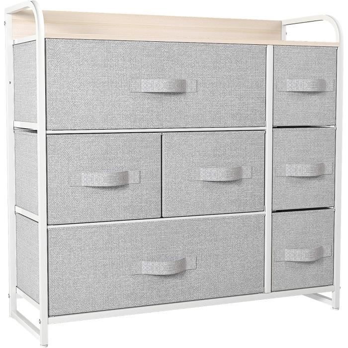 Commode 5 Tiroirs En Tissu YITAHOME - Rangement Chambre, Salon, Entrée - Cadre Acier Et Panneau Bois - Gris Clair, Facile à Monter
