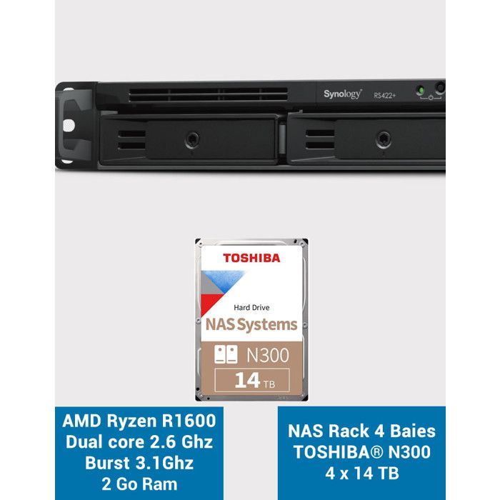 Synology RS422+ Serveur NAS Rack 1U 4 baies N300 56To (4x14To ...