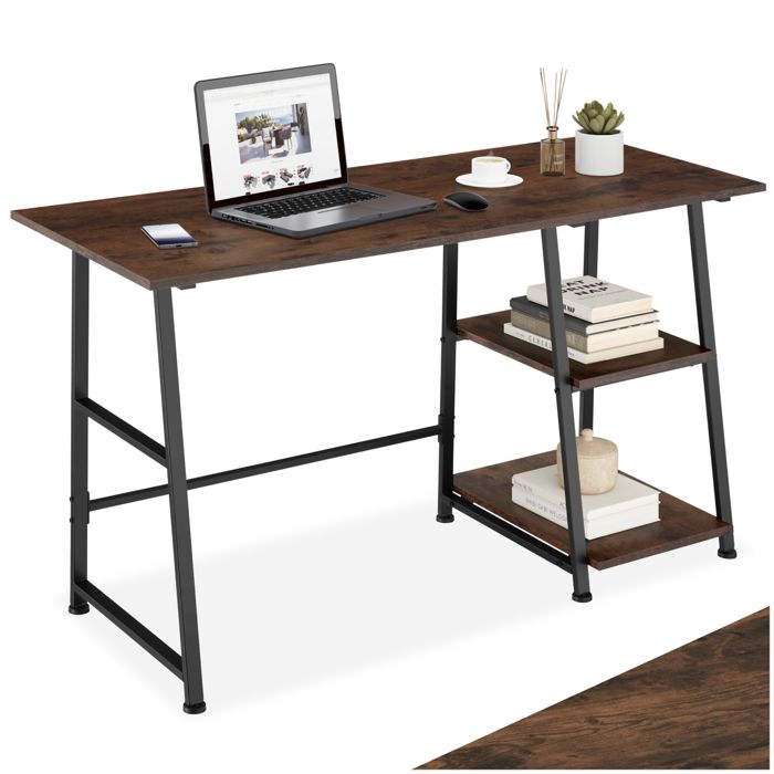 Bureau - TECTAKE - Bureau PAISLEY en bois et acier au style industriel avec 2 compartiments 120 x 50 x 735 cm - Bois foncé