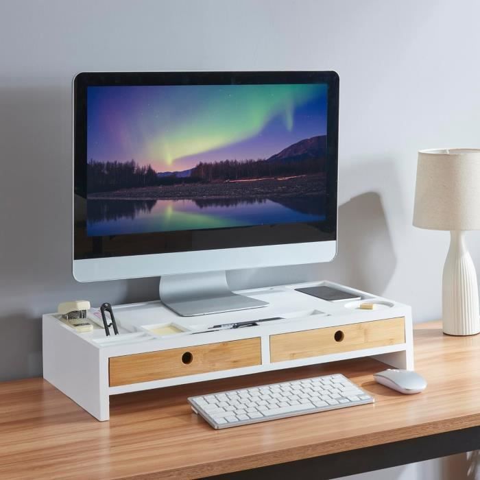 Support Bureau 3-en-1 Meatanty : Double Écran + 2 Tiroirs + 4 Ports USB | Organisation Parfaite