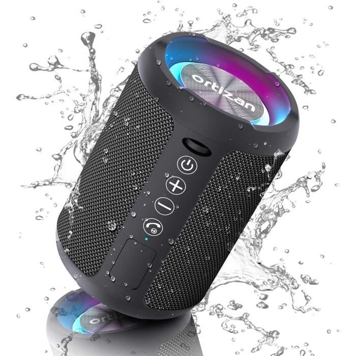 Enceinte Bluetooth Portable Avec Lumières LED – 15h D'autonomie, IPX7, Basses Puissantes, Bluetooth 5.4