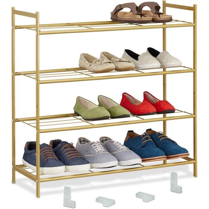 Étagère à Chaussures En Métal 4 Niveaux - Rangement Économique D'Espace - Blanc - 50x42x18 Cm - Pour Placard, Couloir - 10