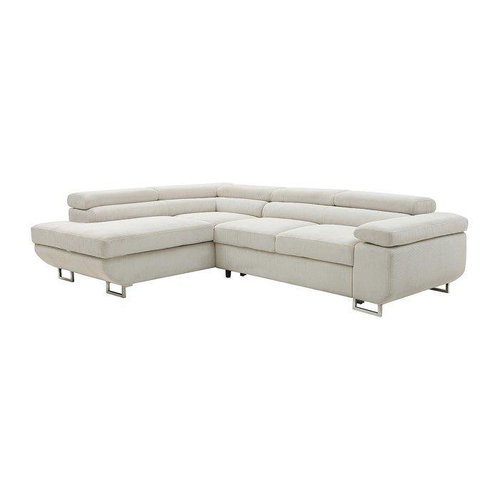 Canapé dangle gauche convertible en velours côtelé beige NURAZIO