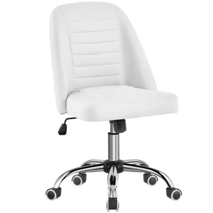 Chaise de Bureau - YAHEETECH - Dossier Moyen - Blanc - A Roulettes - Réglable en Hauteur