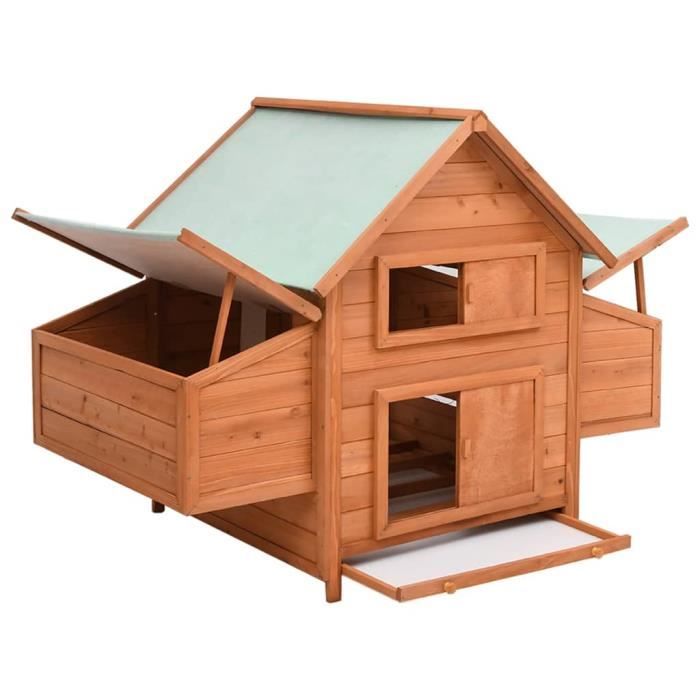 Abris - ZERODIS - Poulailler - Bois de sapin massif - 152x96x110 cm - 2 nichoirs