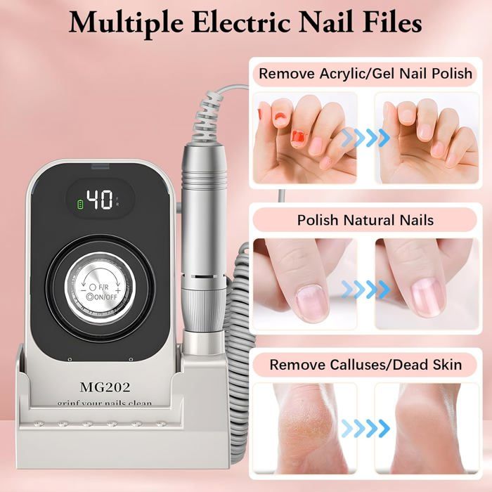 Ponceuse à Ongles électrique Professionnelle 12 En 1 - 40000 RPM - Marque Urbuti - Avec Piles Et Accessoires