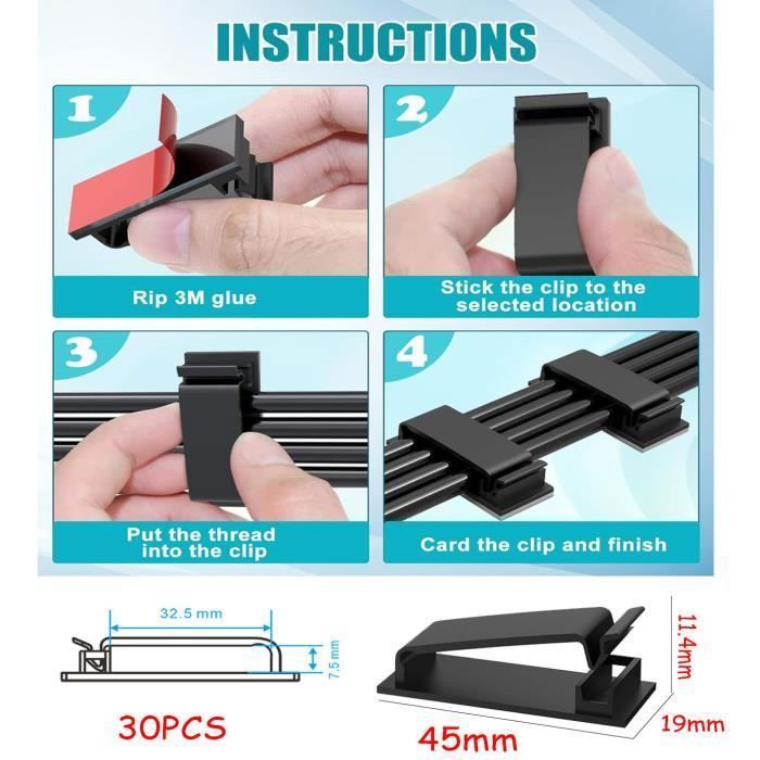 ZKSXOA 100 PCS Clips Cables Adhésifs,2 organisateurs de câbles offerts ZKSXOA 100 PCS Clips Cables Adhésifs,2 organisateurs de câbles offerts