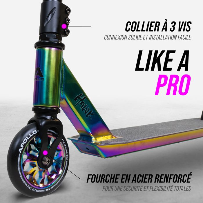 Trottinette Cascade Enfant – Freestyle, Aluminium Néo Chrome, 100kg, Rembobinage, Neuve