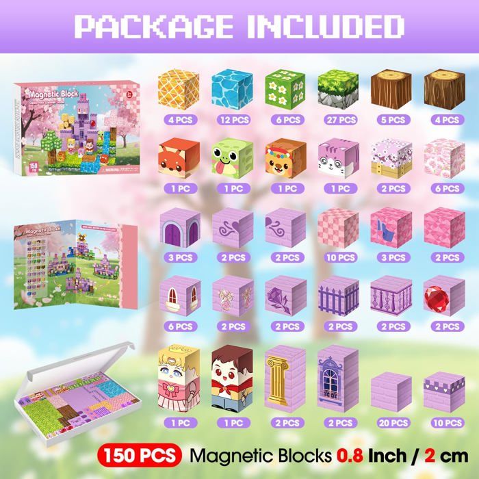 Blocs Magnétiques 150 Pièces – Châteaux Flottants Et Animaux, Jeu Créatif Dès 3 Ans, Cadeau Noël