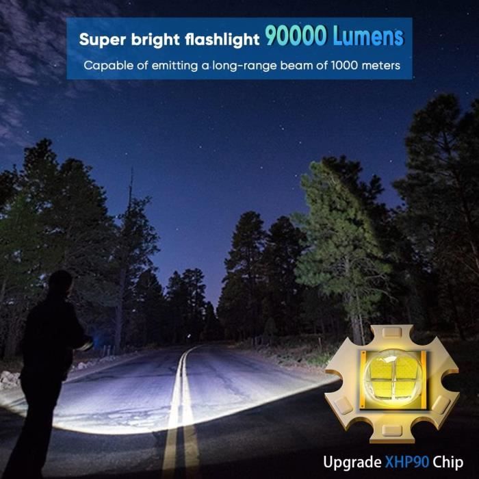 WholeFire XHP90 Lampe de Poche LED Haute 10000 Lumens, USB