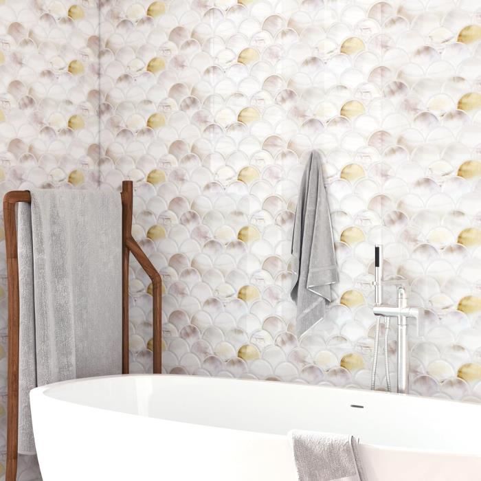 VEELIKE Crédence Adhésive Écailles De Poisson Sirène Rose 3D - 6 Pièces Carrelage Autocollant 30,5x30,5 Cm - Imperméable Cuisine & Salle De Bain