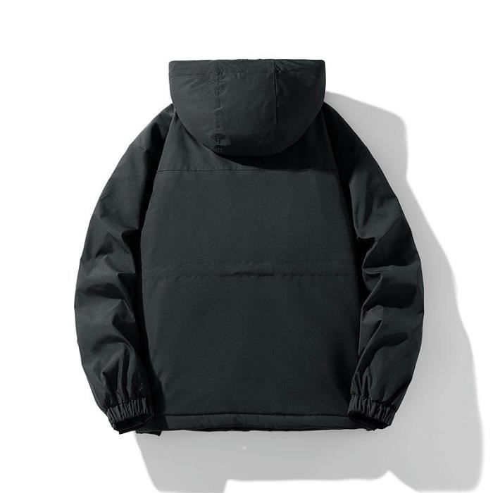 Blouson Capuche Homme Hiver Chaud Double Polaire Casual Veste Zippee Multi Poches En Coton Couleur Unie Noir Cdiscount Pret a Porter