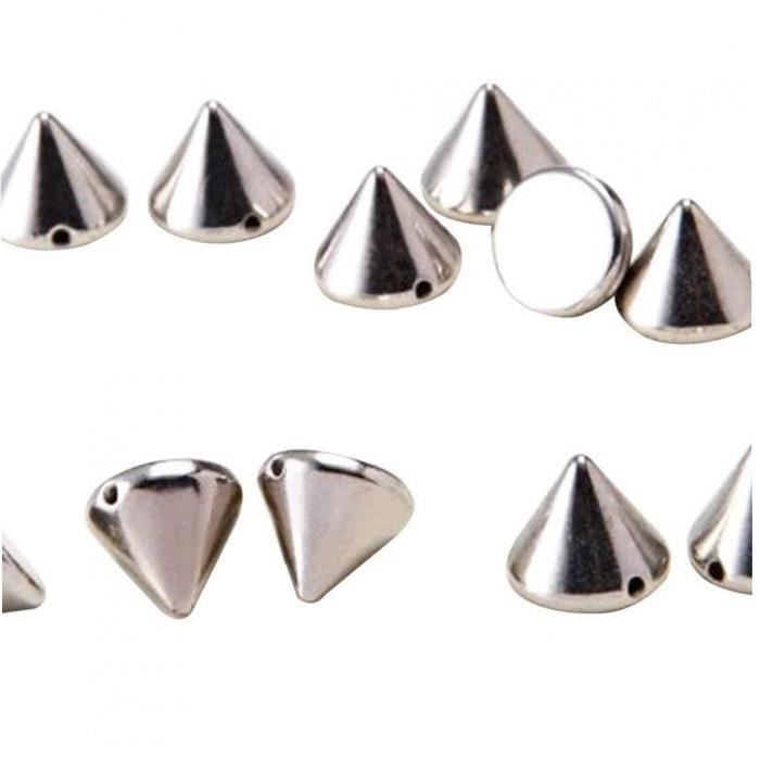 100 Rivets Cône Punk Argentés 7x10mm - Clous Spike Métal Pour Cuir, Vêtements, Chaussures, Ceintures & DIY