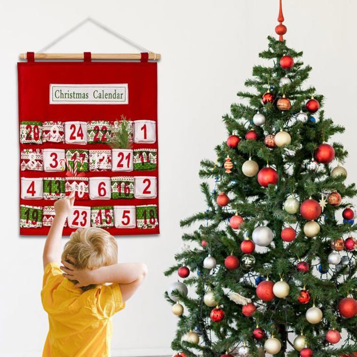 Calendrier De L'Avent Noël En Tissu - 24 Poches à Remplir - 43.3x20.5inch - Compte à Rebours Suspendu - Décoration Familiale - 9
