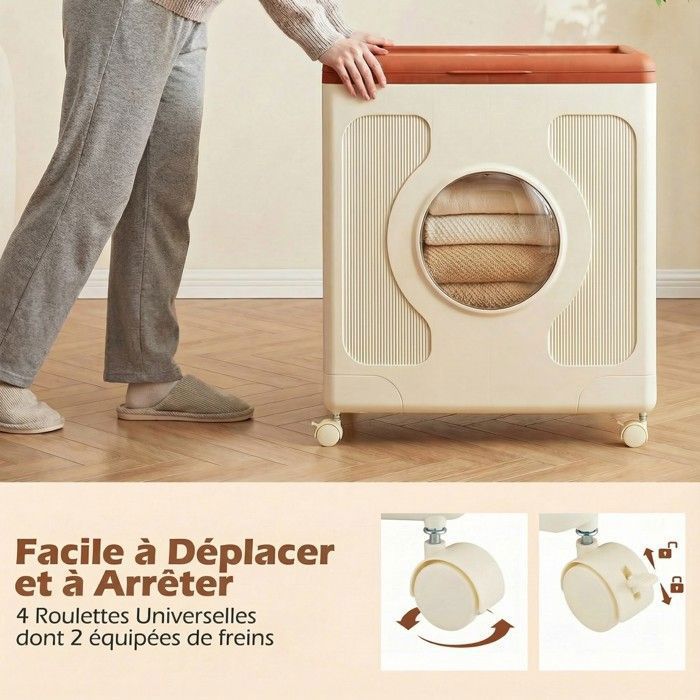 Boîte De Rangement Pliable 3 Niveaux JoliJour – 63L Organisateur Mobile Avec Roulettes Et Couvercle, Idéal Vêtements Jouets Cuisine Chambre