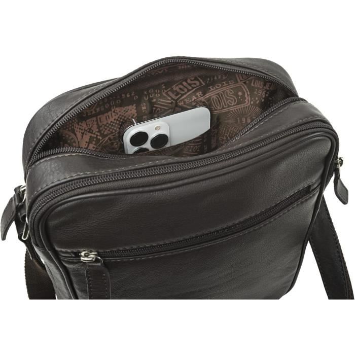 Sac à Bandoulière Vintage VASCHY – Pour Ordinateur 15,6", Toile Cirée Imperméable, Plusieurs Poches, Couleur Gris Foncé