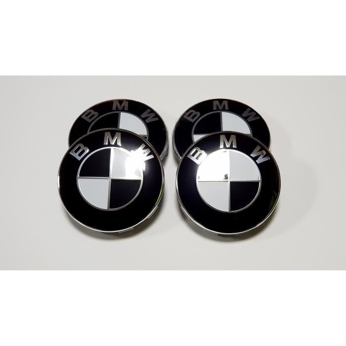 4 x 68mm Croix de Fer Argent Noir Brillant Cache-Moyeu Capuchons de Centre  Enjoliveurs de Roué Voiture Jante Cache-Moyeux Compatible avec BMW Cache