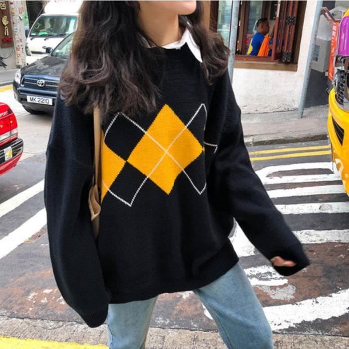 PULL Femmes chandail hiver motif g om trique mode basique